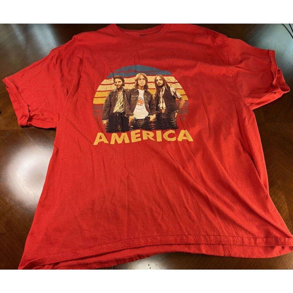 America Band Concert T Shirt Tee Short Sleeve Red Unkown Size (No Tag) See Pics